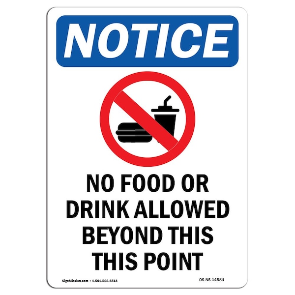 Sign, 5" H, No Food Or Drink Allowed Sign With Symbol, Portrait, NS-D-35-V-14584-10PK